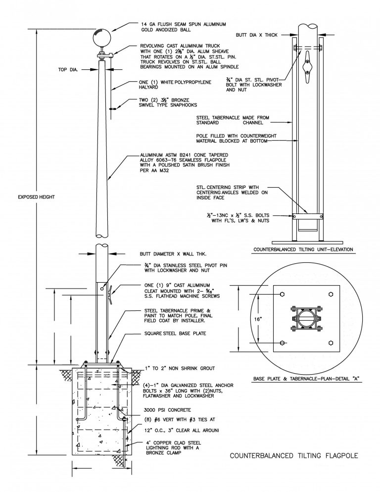 Counterbalanced Tilting Flagpole Drawing poletech