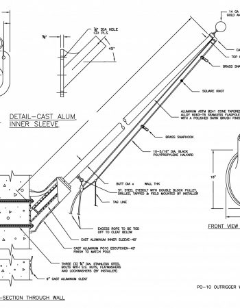 PO-10 Outrigger Wall Mounted Flagpole Drawing