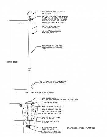 Stainless Steel Ground Set Flagpole Drawing