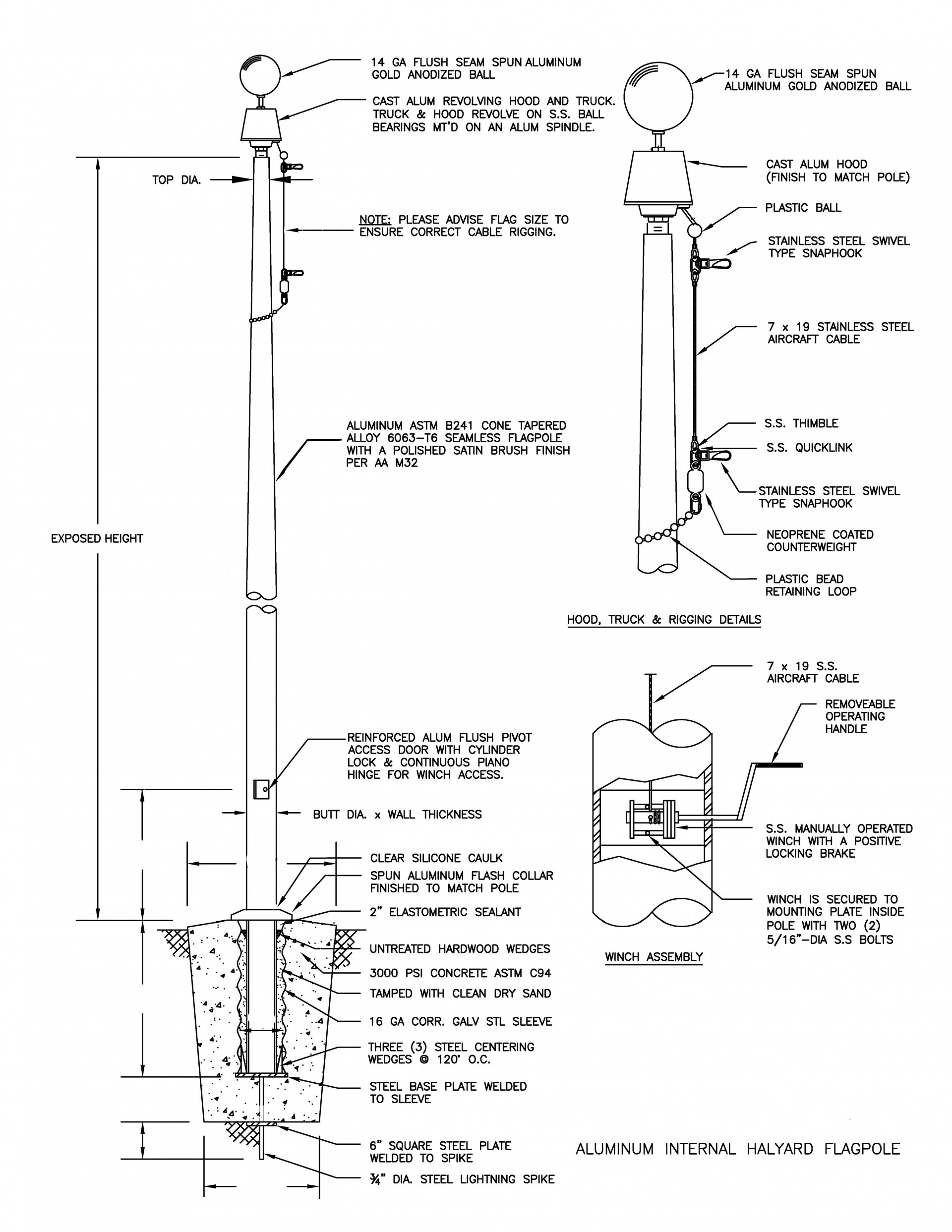 Internal Winch Flagpole Drawing