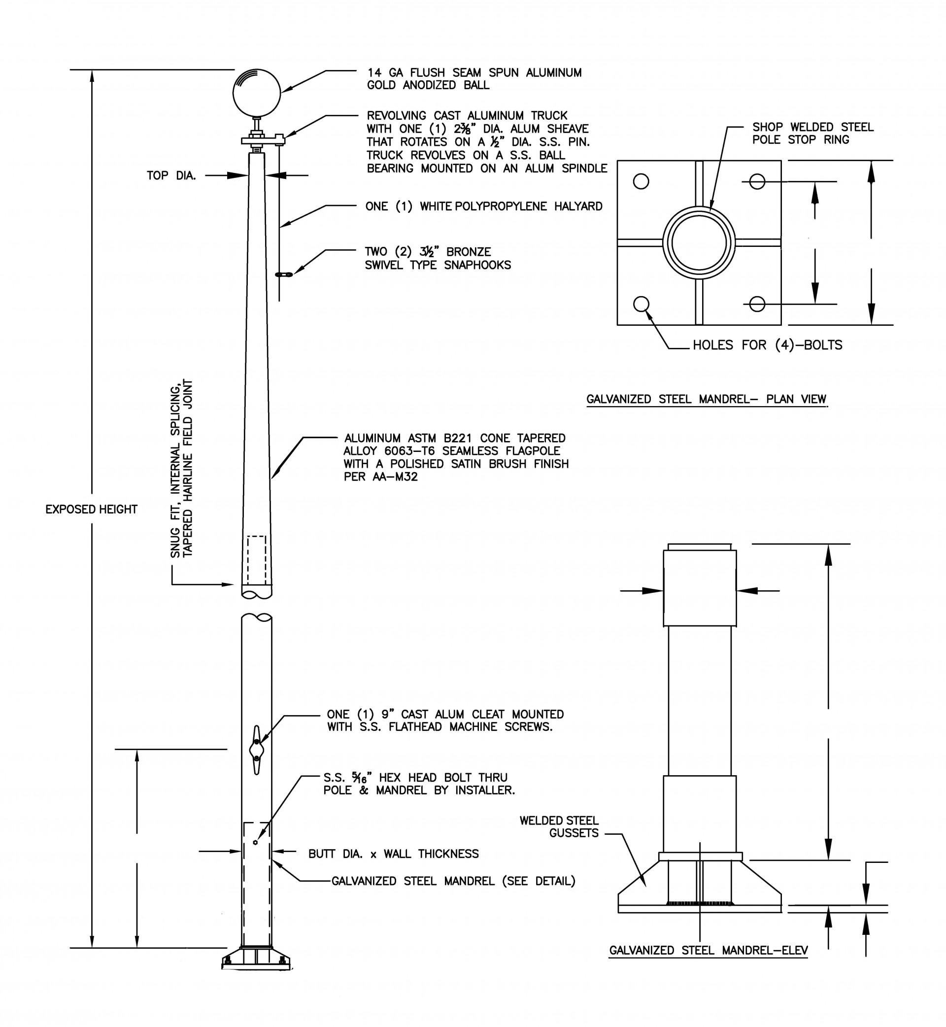 Mandrel Mounted Flagpole Drawings