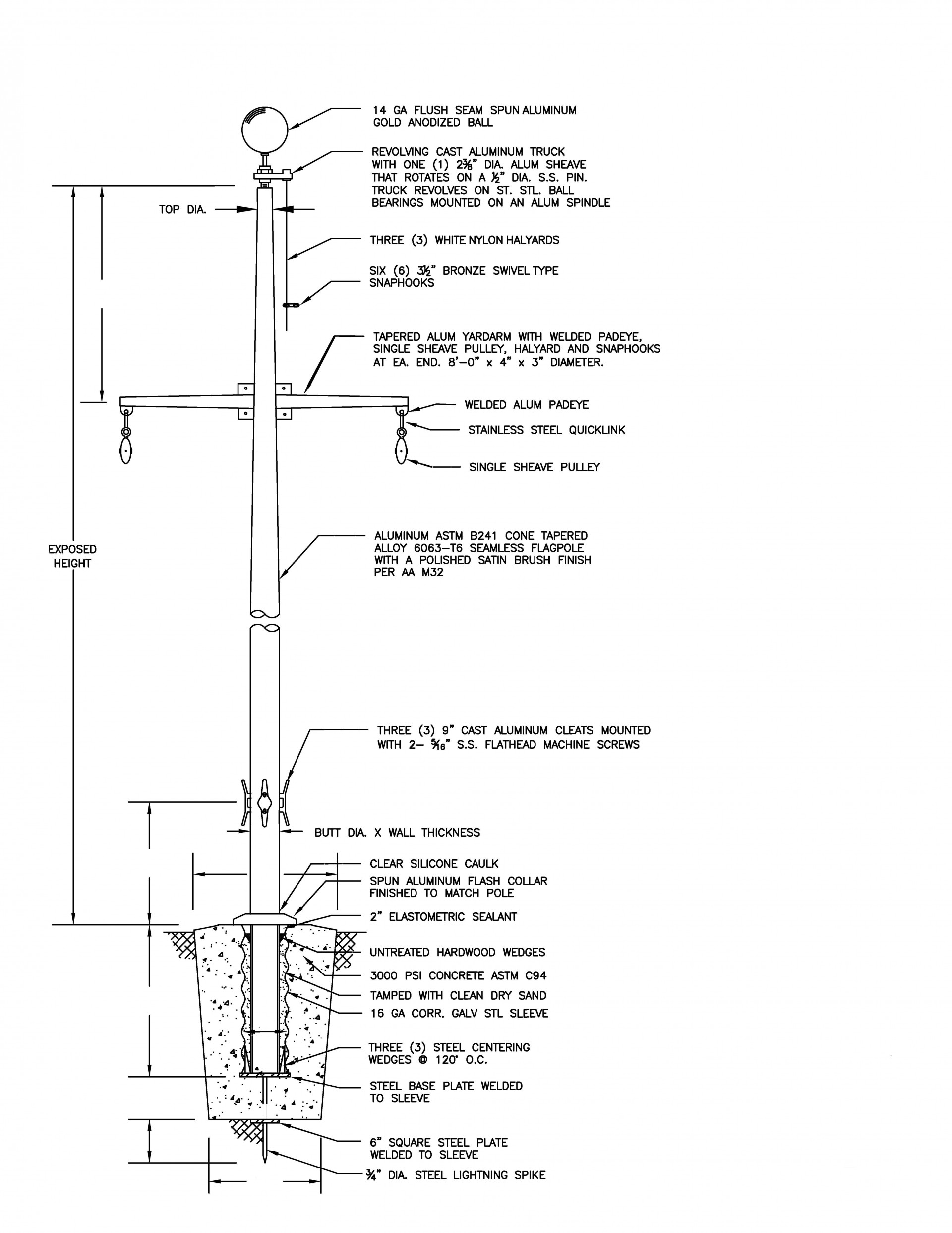 Single Masted Nautical Flagpole Drawing